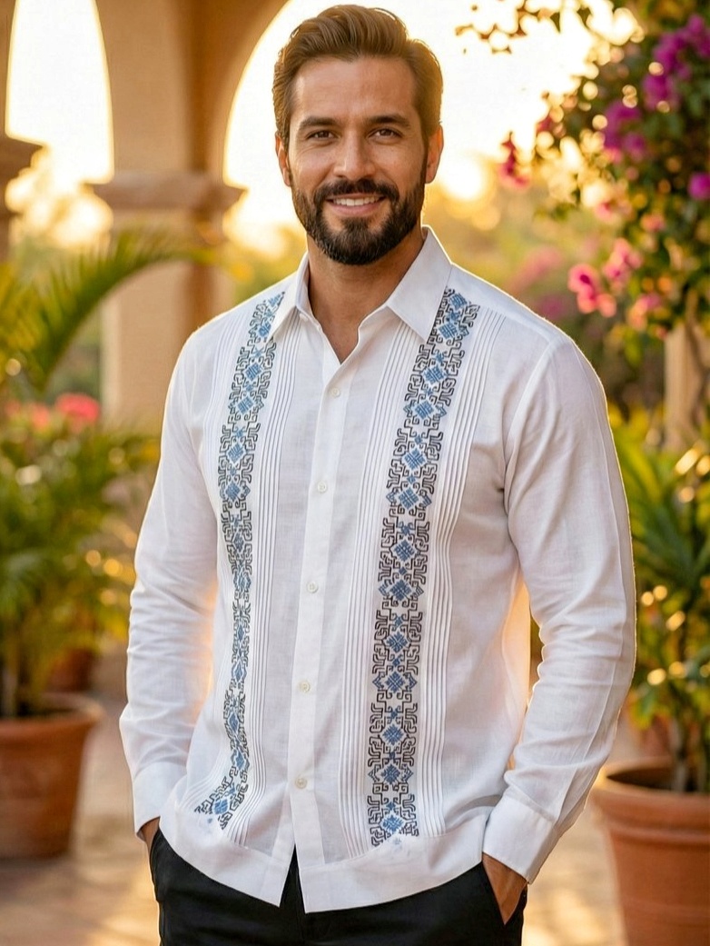 Guayabera fina blanca Monterrey Lino Noble
